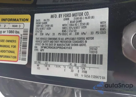 2023 Ford Bronco Sport Heritage from USA, damaged, VIN 3FMCR9G63PRD43103